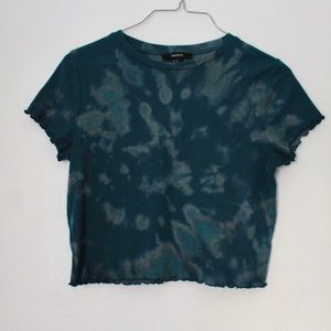 Dark Blue/ Green Lettuce Hem Inverse Tie Dye Shirt